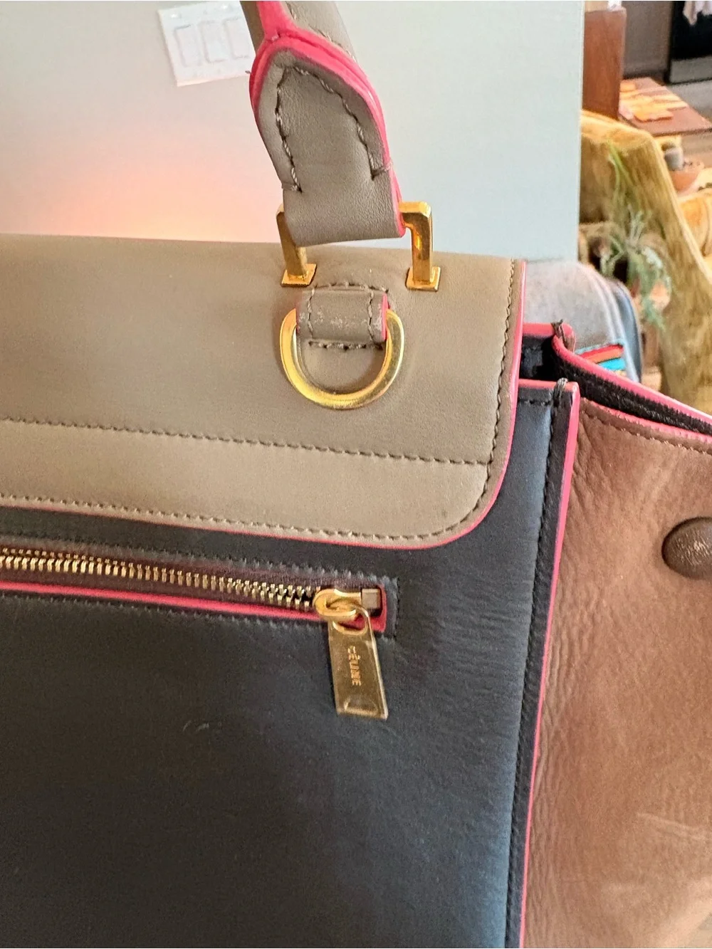 CELINE Trapeze handbag tote in Taupe and Brown - Pre-Loved Great condition w/COA